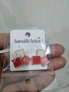 Red Square Drop Earrings