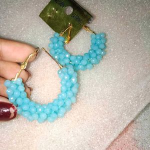 Blue Beaded Hoop Earrings