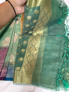Banarasi Green Suit With Multicolour Border