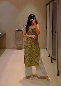 Olive Green Patterned Kurti