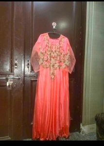 Women Embroidary Party Wear Neon Orange Gown