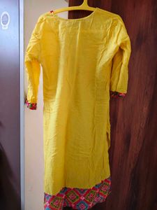 Yellow Embroidered Kurti