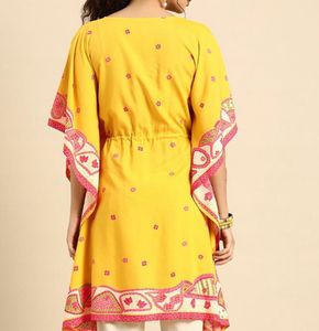 Yellow Floral Printed Kaftan