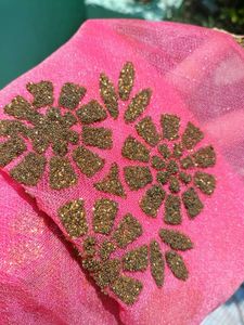 Mirror Work Pink Colour Saree