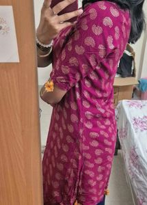 Foil Print Asymmetric A-line Wine Colour Kurti