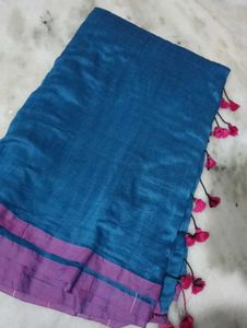 Blue &amp; Pink Tasseled Saree.