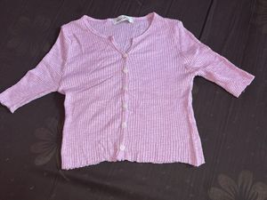 Pink Knit Button-Up Top