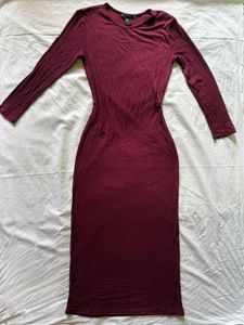 Wine  Bodycon Midi Dress