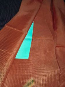 Orange Sari with Striped Border