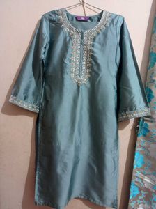 Elegant Teal Embroidered kurta Set -Libas (Size S)