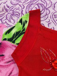 Red Cut Sleeves Top