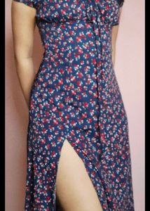 Navy Blue Ditsy Floral Print Dress