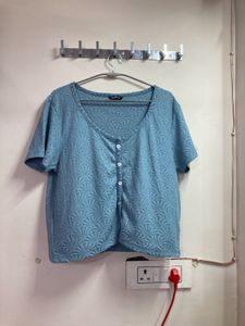 Zudio Blue Textured Cropped Shirt Tee