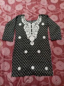 Chikankari Embroidered Black Short Kurti