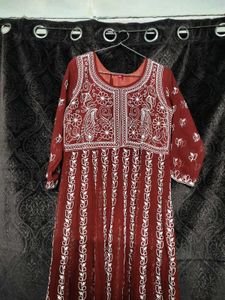 🌷Rust Chikankari Anarkali Kurta!