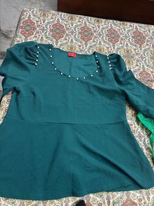 Green Pearl Embellished Top | 5XL