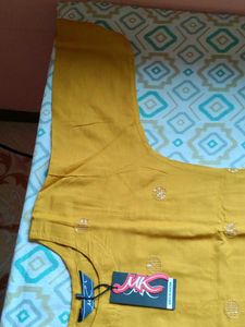 Mustard Yellow Embroidered Kurti