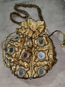 Golden Clutch With Mirror Work