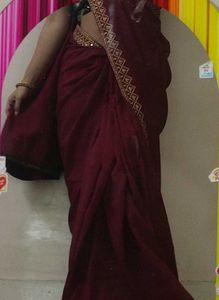 Maroon Saree with Black Blouse