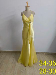 Yellow Halter Satin Gown