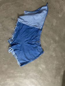 Denim Skort with Frayed Hem
