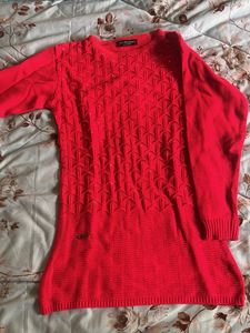 Red Embellished Knit Sweater