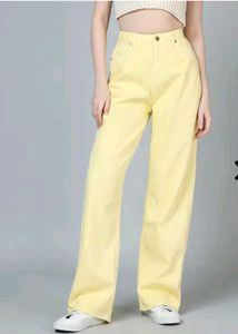 lemon Yellow Wide Leg Denim Jeans