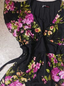 Floral Mesh Detail Tie Knot Top