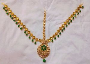 Gold & Green Maang Tikka