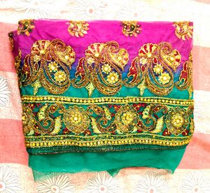 Purple & Green Heavy Embroidered Net Saree with Bl