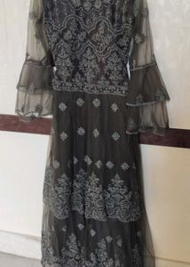 Elegant Grey Net Layered Gown