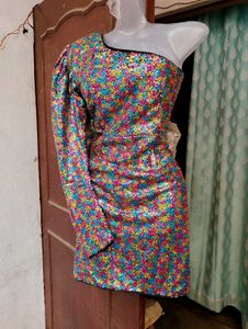 Rainbow Sequin One-Shoulder Bodycon Dress
