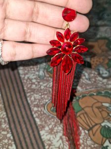 Red Flower Tassel Earrings