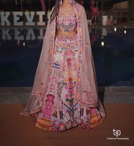 Gorgeous Floral Printed Pink Silk Lehenga Choli