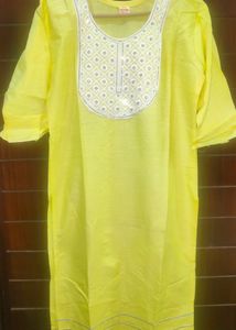 Yellow Kurti with Chikankari neck detailing