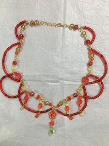 Fairy Red &amp; Green Beaded Loop Necklace
