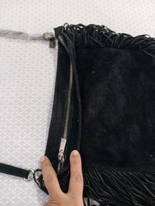 Black Suede Fringe Crossbody Bag