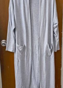 Imported Gray Knit Cardigan with Pockets