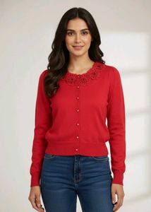 Imported Elegant Red Lace Cardigan