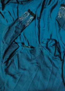 Teal Embellished Sleeve Abaya With Niqab