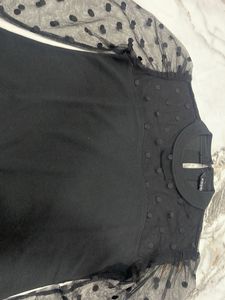 Chic Black Polka Dot Mesh Top