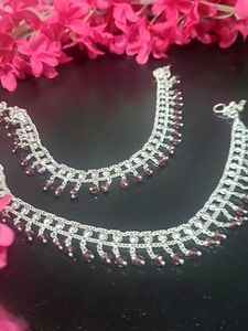 Silver Anklets with Dangle Beads