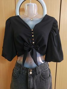 Puff Sleeve Black Crop Top