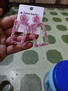 Pink Rectangle Drop Earrings