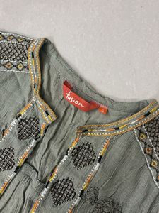 Olive Green Embroidered Ethnic Long Jacket