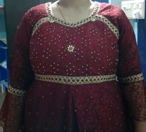 Maroon Anarkali with Gold Jacket