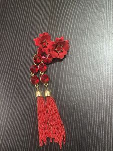 Red Flower Tassel Earrings