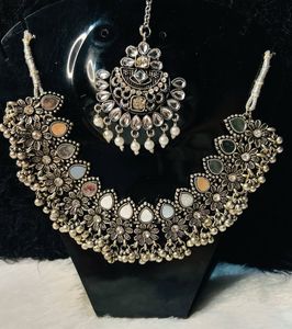 Oxidized Silver Necklace & Headpiece Set