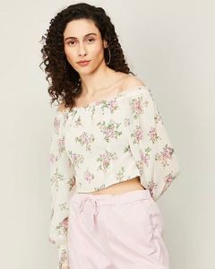 Beige Off Shoulder Floral Top