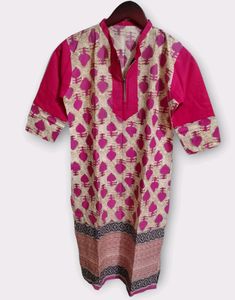 Pink and Gold Printed Kurta with 3/4 Sleeves Women
